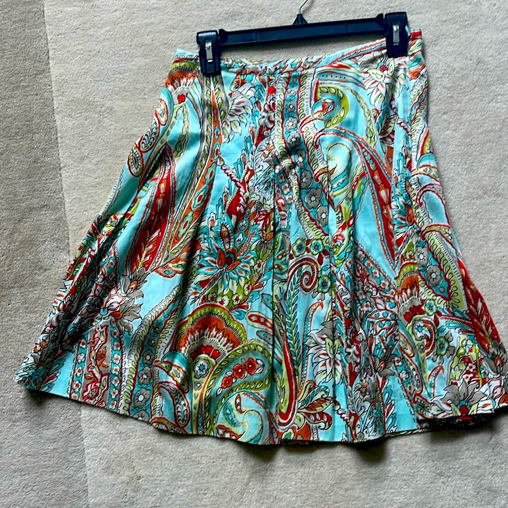 Tommy Bahama cotton paisley print skirt light blue turquoise orange Size 2 EUC